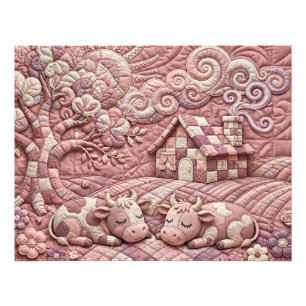 Dusty Rose Quaint Quilted Cows Patchwork Pastoral Photo Print