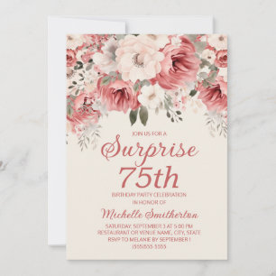Dusty Rose Red Cream Watercolor Floral Surprise 75 Invitation