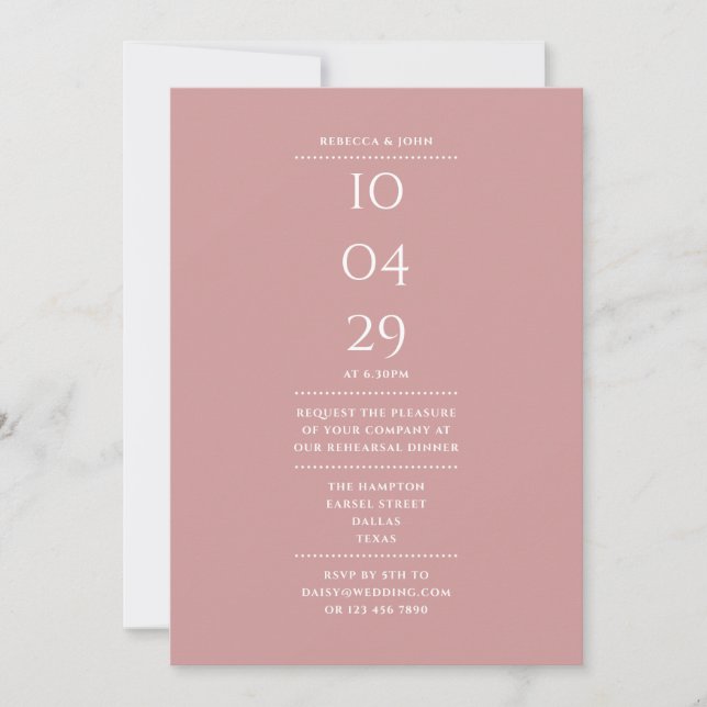 Dusty Rose Rehearsal Dinner Date Invitation (Front)