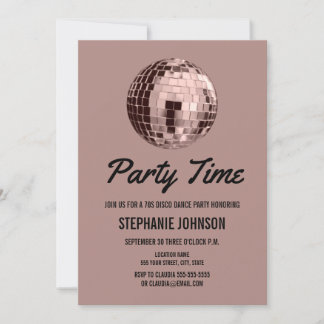 Dusty Rose Retro 70s Disco Ball Birthday Party    Invitation