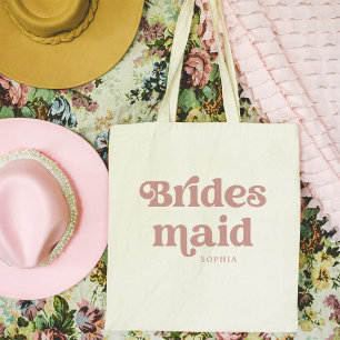 Dusty Rose Retro Boho Typography Bridesmaid Tote Bag