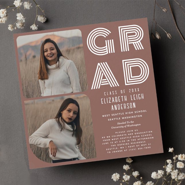 Dusty Rose Retro Photo Graduation Party Invitation (Creator Uploaded)