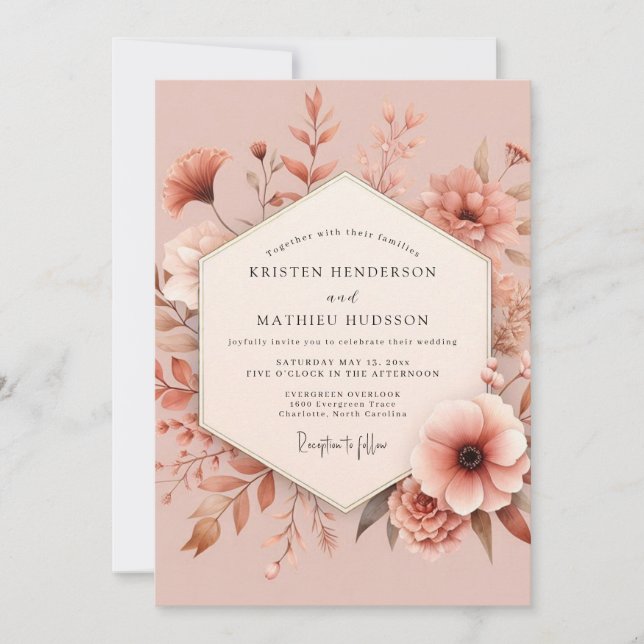 Dusty Rose Romantic Bloom Wedding Invitation (Front)