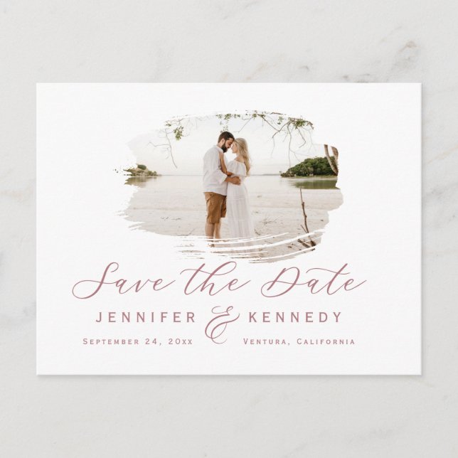 Dusty Rose Romantic Brushed Frame Save The Date Postcard (Front)