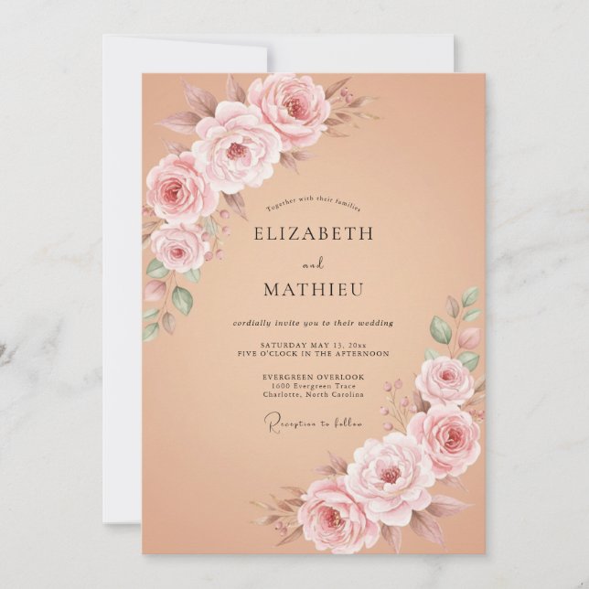 Dusty Rose Romantic Garland Wedding Invitation (Front)