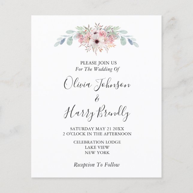 Dusty Rose Rustic Eucalyptus Greenery Wedding   Flyer (Front)
