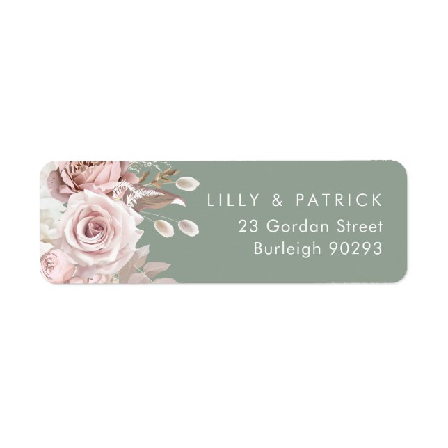 Dusty Rose & Sage, Blush Wedding Return Address Label (Front)