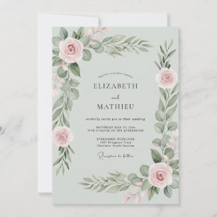 Dusty Rose Sage Floral Wedding Invitation
