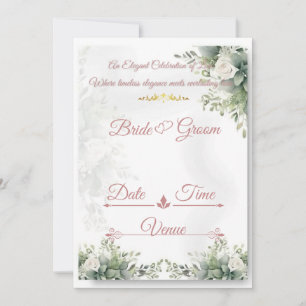 Dusty Rose Sage Floral Wedding Invitation Elegan