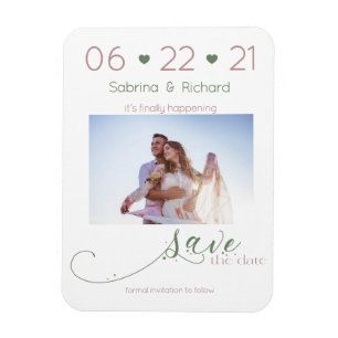 Dusty Rose & Sage Photo Minimalist  Save the Date Magnet