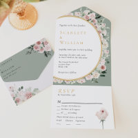 Dusty Rose Sage Vintage Menu Choice RSVP Wedding