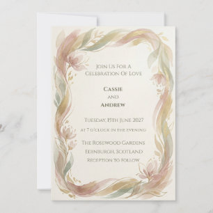 Dusty Rose Sage Watercolor Leaf Wreath Wedding Invitation
