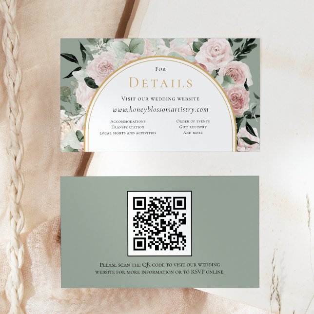 Dusty Rose Sage Wedding QR Code Website Details Enclosure Card (Creator Uploaded)