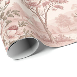 Dusty Rose Scenery French Toile Wrapping Paper