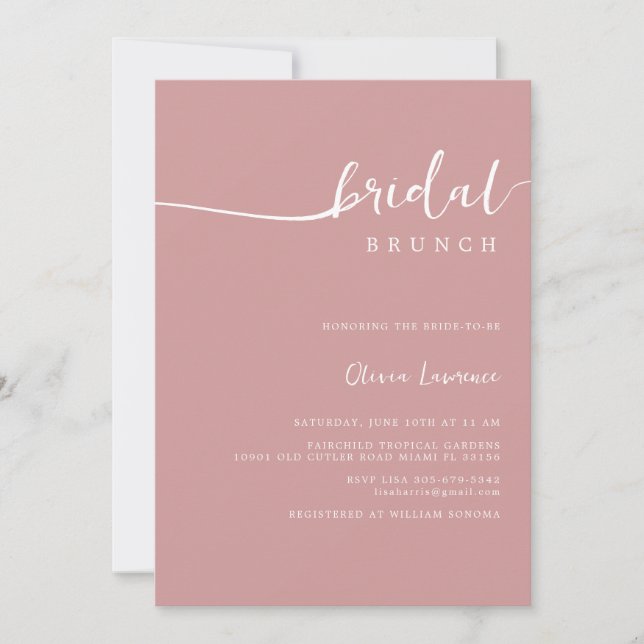 Dusty Rose Script Bridal Brunch Invitation (Front)