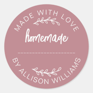 Dusty Rose Script Made With Love Homemade Food Jar Classic Round Sticker