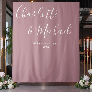 Dusty Rose Script Minimalist Wedding Backdrop Tapestry