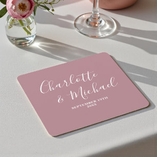Dusty Rose Script Minimalist Wedding Square Paper Coaster