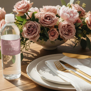Dusty Rose Script Minimalist Wedding Water Bottle Label