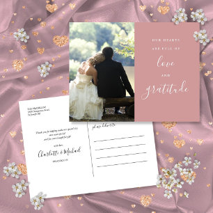 Dusty Rose Script Photo Wedding Thank You Postcard