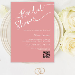 Dusty Rose Script QR Bridal Shower Invitation