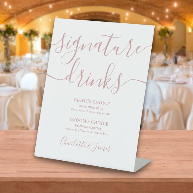 Dusty Rose Script Wedding Signature Drinks Pedestal Sign (Dusty Rose Script Wedding Signature Drinks Pedestal Sign)
