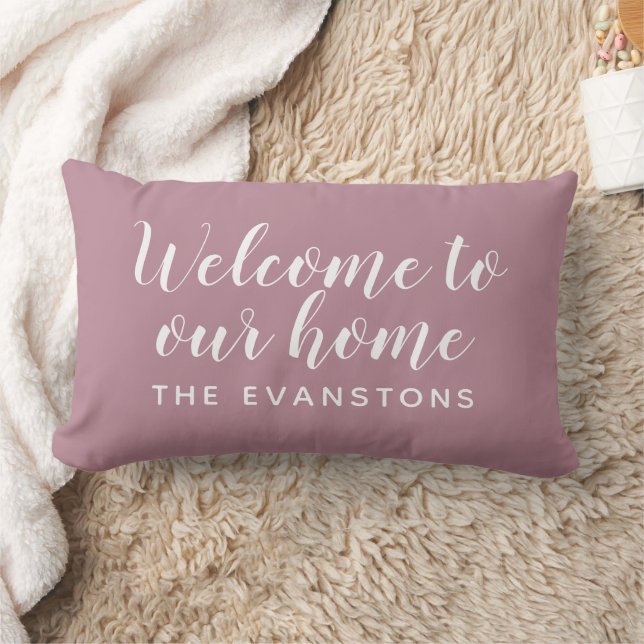 Dusty Rose Script Welcome to Our Home Lumbar Cushion (Blanket)