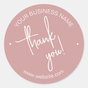 Dusty Rose Scripted Business Thank You Classic Round Sticker