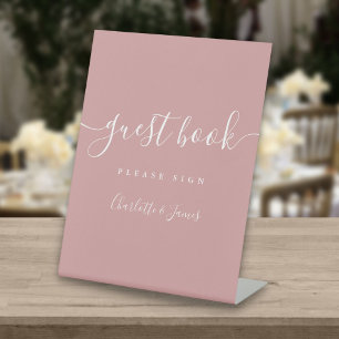 Dusty Rose Signature Script Guest Book Pedestal Sign