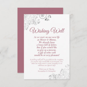 Dusty Rose Silver White Wedding Wishing Well Poem Enclosure Card