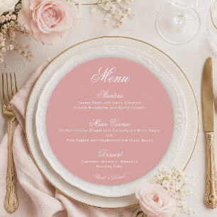 Dusty Rose Simple Round Calligraphy Pink Wedding Menu