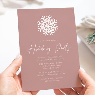 Dusty Rose Simple Snowflake Holiday Party Invitation