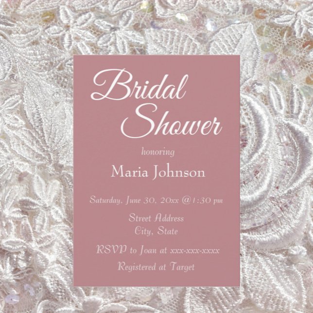 Dusty Rose Simple Style Bridal Shower Invitation (In Situ Wedding)