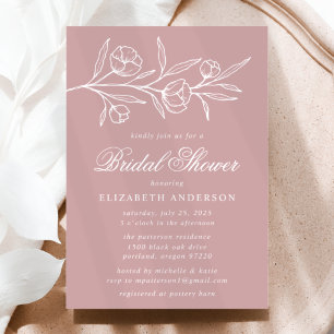 Dusty Rose Sketched Floral Bridal Shower Invitation