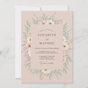 Dusty Rose Soft Floral Romance Wedding Invitation