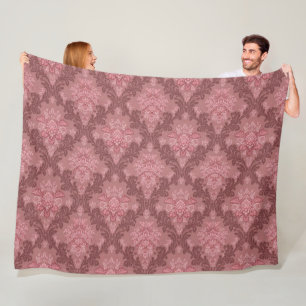 Dusty Rose Soft Pink Burgundy Elegant Damask Fleece Blanket