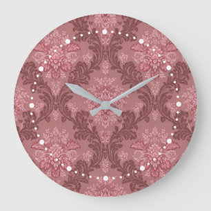 Dusty Rose Soft Pink Burgundy Elegant Damask Large Clock
