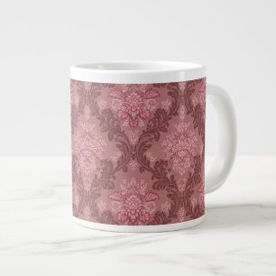Dusty Rose Soft Pink Burgundy Elegant Damask Large Coffee Mug