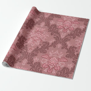 Dusty Rose Soft Pink Burgundy Elegant Damask Wrapping Paper
