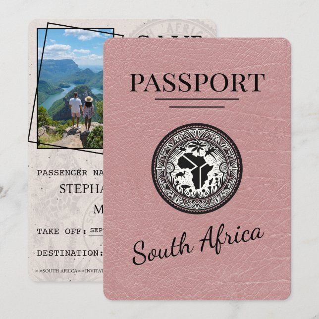 Dusty Rose South Africa Passport Save The Date (Front/Back)
