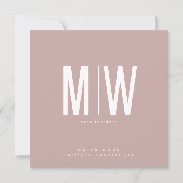 Dusty Rose Square Monogram Wedding Save the Date (Front)