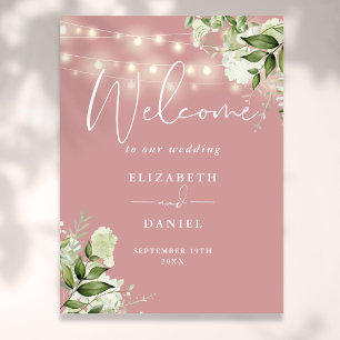 Dusty Rose String Lights Floral Wedding Welcome Poster