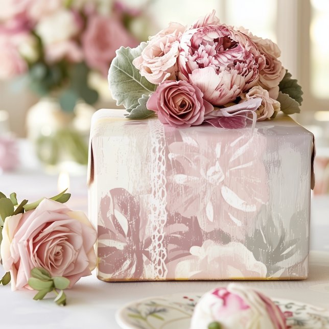 Dusty Rose Stripe & Lace  Wrapping Paper (Creator Uploaded)