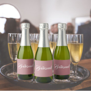 Dusty Rose Stylised Script Wedding Bridesmaid Sparkling Wine Label