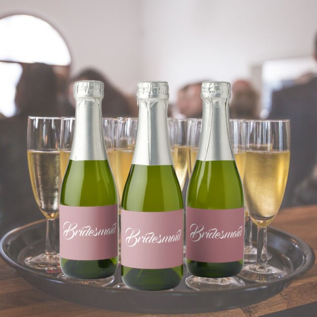 Dusty Rose Stylised Script Wedding Bridesmaid Sparkling Wine Label (In Situ Wedding)