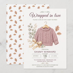 Dusty Rose Sweater Fall Baby Shower Invitation
