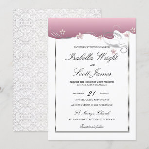 Dusty Rose Swirl Floral Wedding Design Invitation