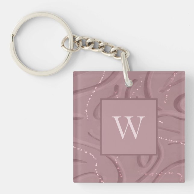 Dusty Rose Swirls and Spatters Monogram Key Ring (Front)