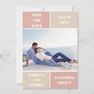 Dusty rose taupe colour block wedding Save the Dat Date