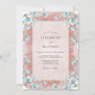 Dusty Rose Teal Whimsical Spring Wedding Invitation